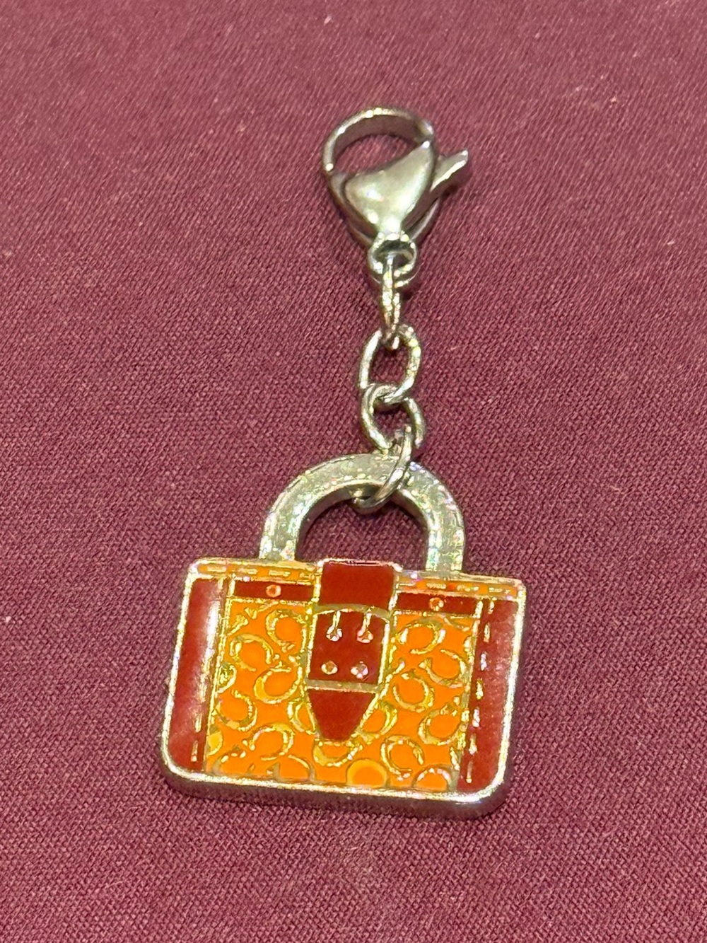 Coach Orange and Red Enamel Handbag Charm Keychain
